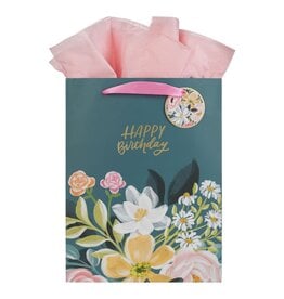 Christian Art Gifts Gift Bag - Happy Birthday Teal Floral (Medium)