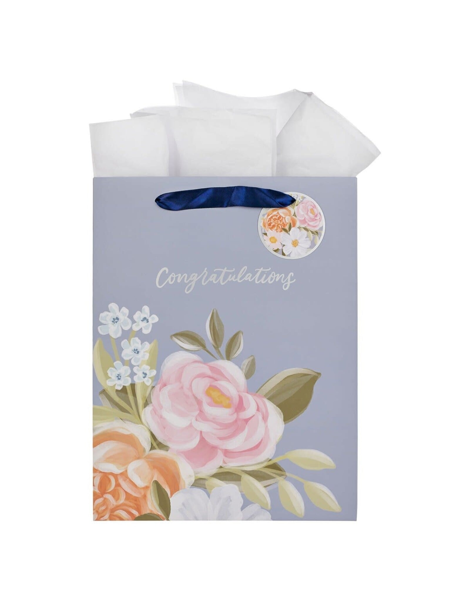 Christian Art Gifts Gift Bag - Congratulations Blue Floral (Medium)