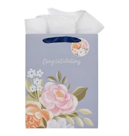 Christian Art Gifts Gift Bag - Congratulations Blue Floral (Medium)