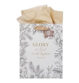 Christian Art Gifts Gift Bag - Glory to God Winter Botanical (Medium)