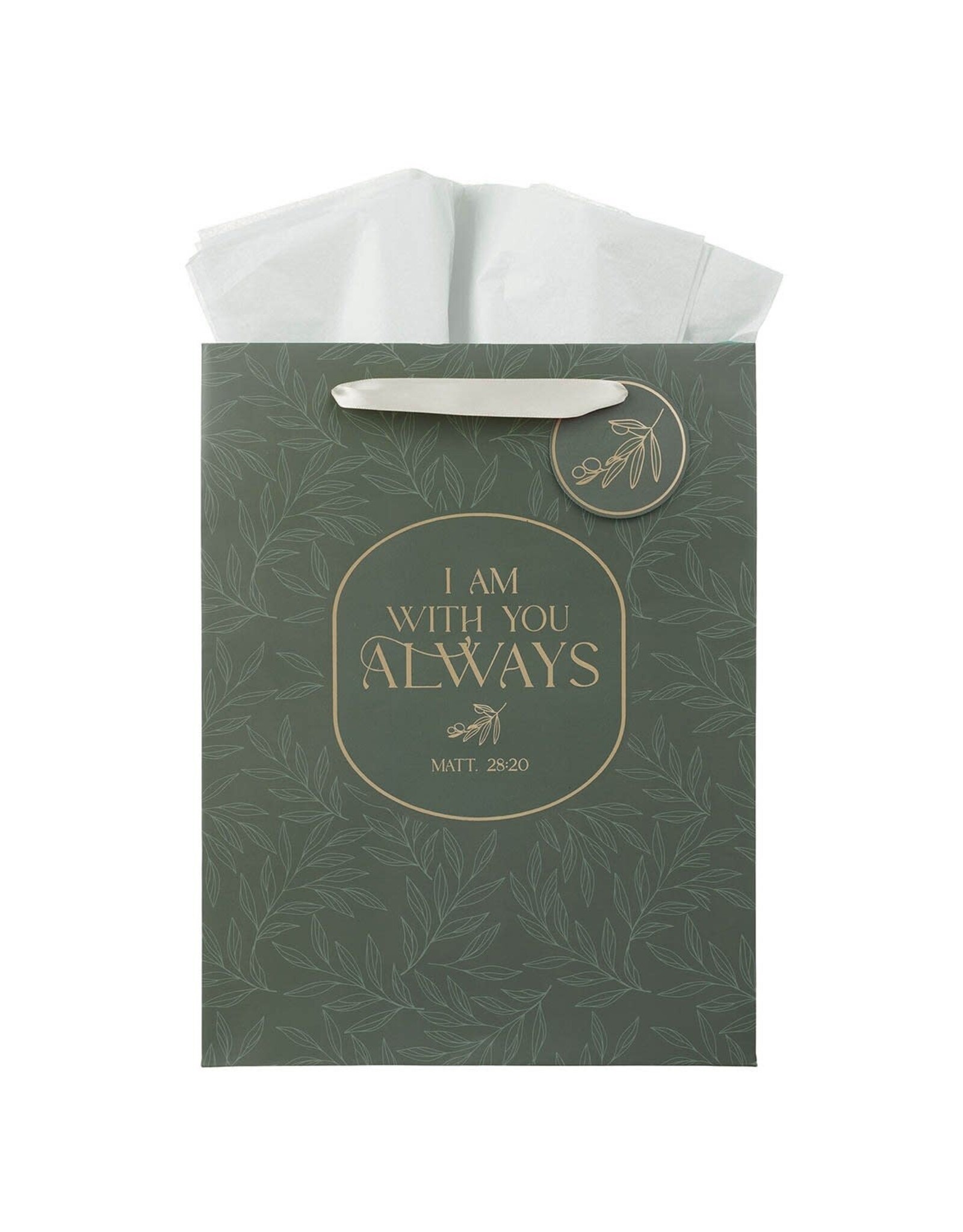 Christian Art Gifts Gift Bag - I Am With You Always Sage Botanical (Medium)