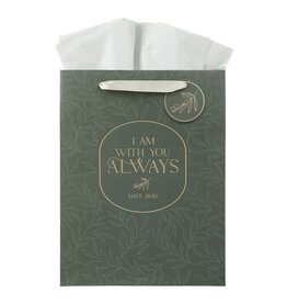 Christian Art Gifts Gift Bag - I Am With You Always Sage Botanical (Medium)