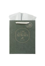 Christian Art Gifts Gift Bag - I Am With You Always Sage Botanical (Medium)
