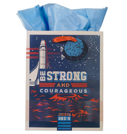 Christian Art Gifts Gift Bag - Be Strong and Courageous Blue Space Medium (Medium)