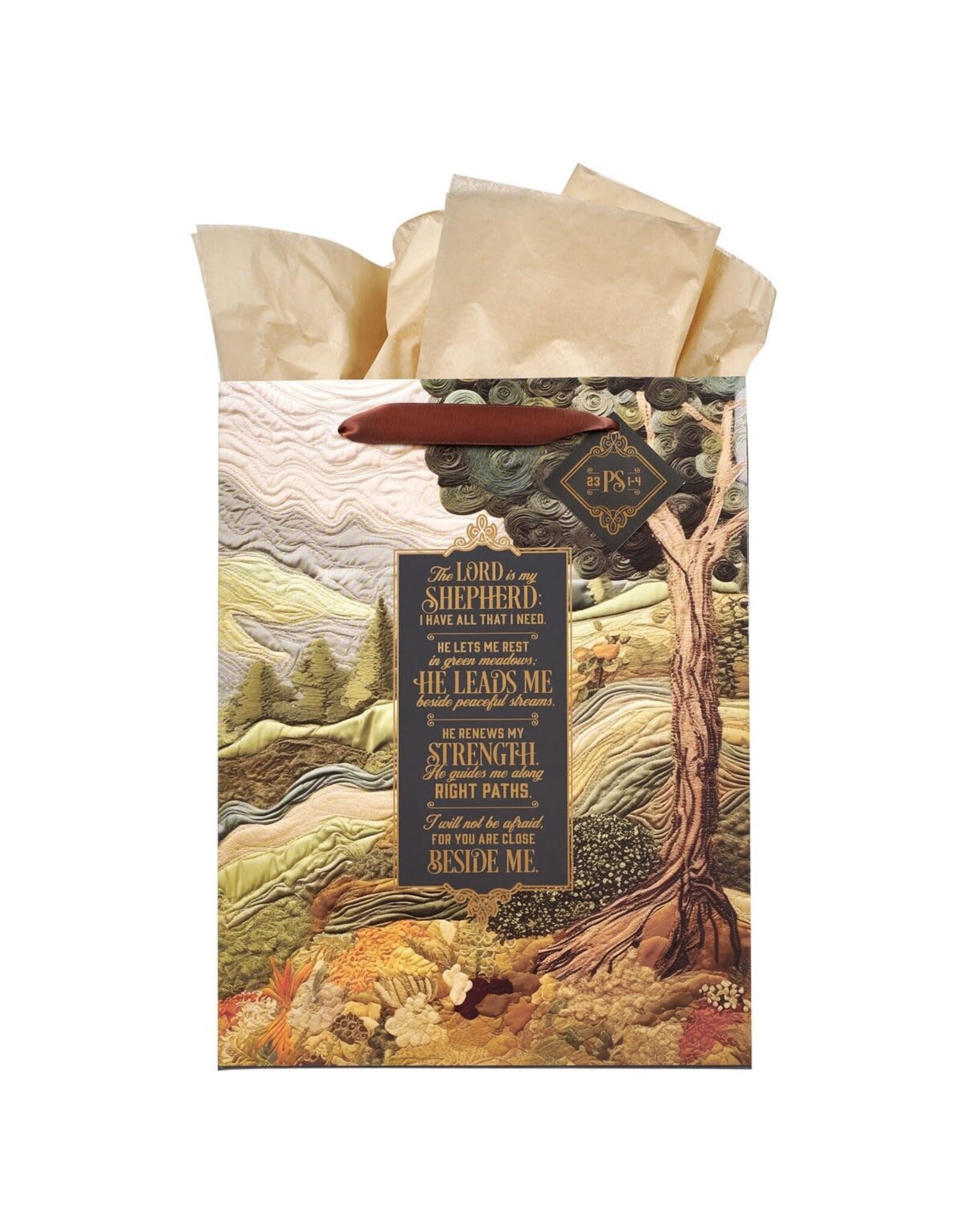 Christian Art Gifts Gift Bag - The Lord is my Shepherd Green Meadow Tapestry (Medium)