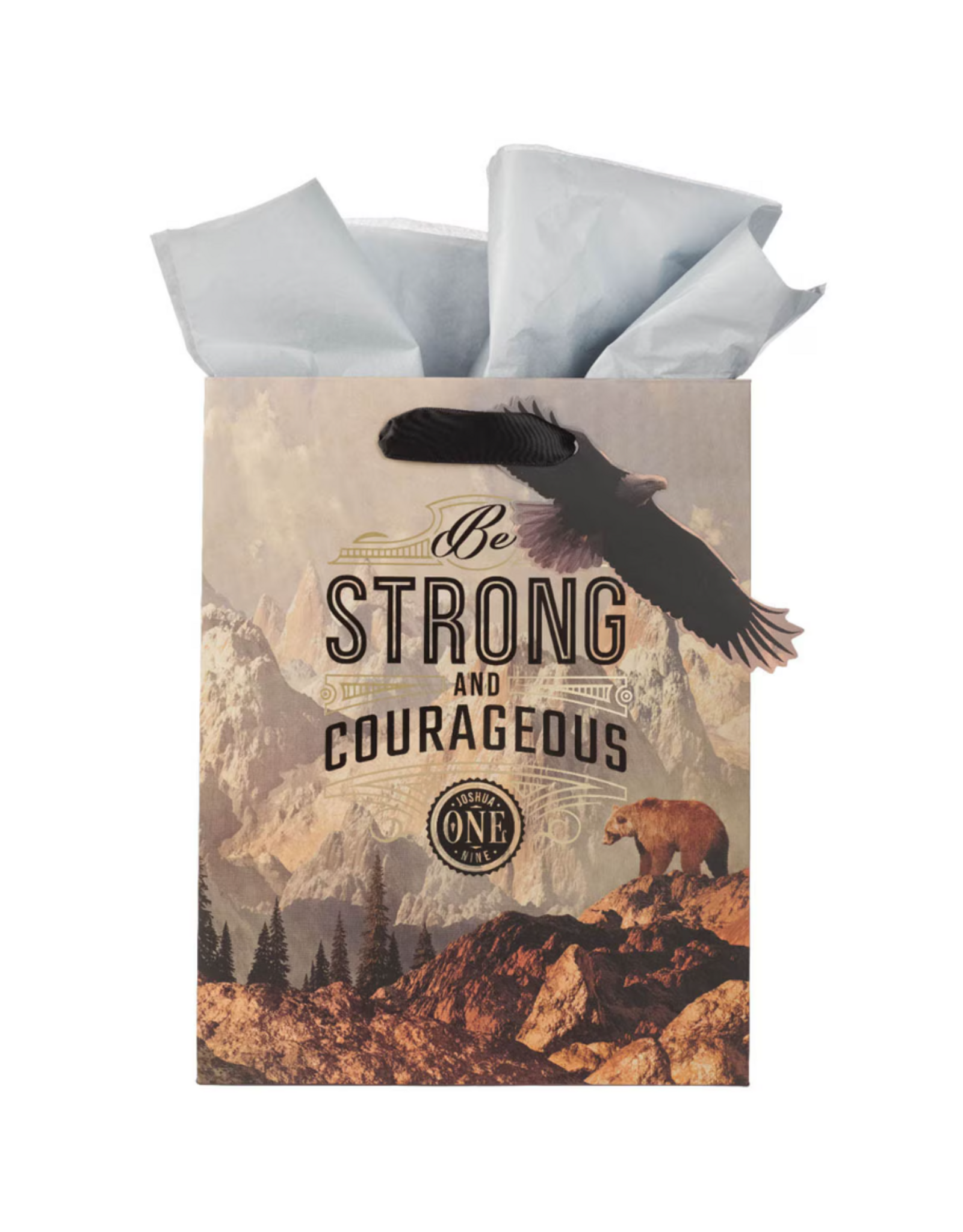 Christian Art Gifts Gift Bag - Strong and Courageous Mountain View - Joshua 1:9 (Medium)