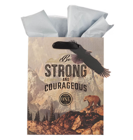 Christian Art Gifts Gift Bag - Strong and Courageous Mountain View - Joshua 1:9 (Medium)