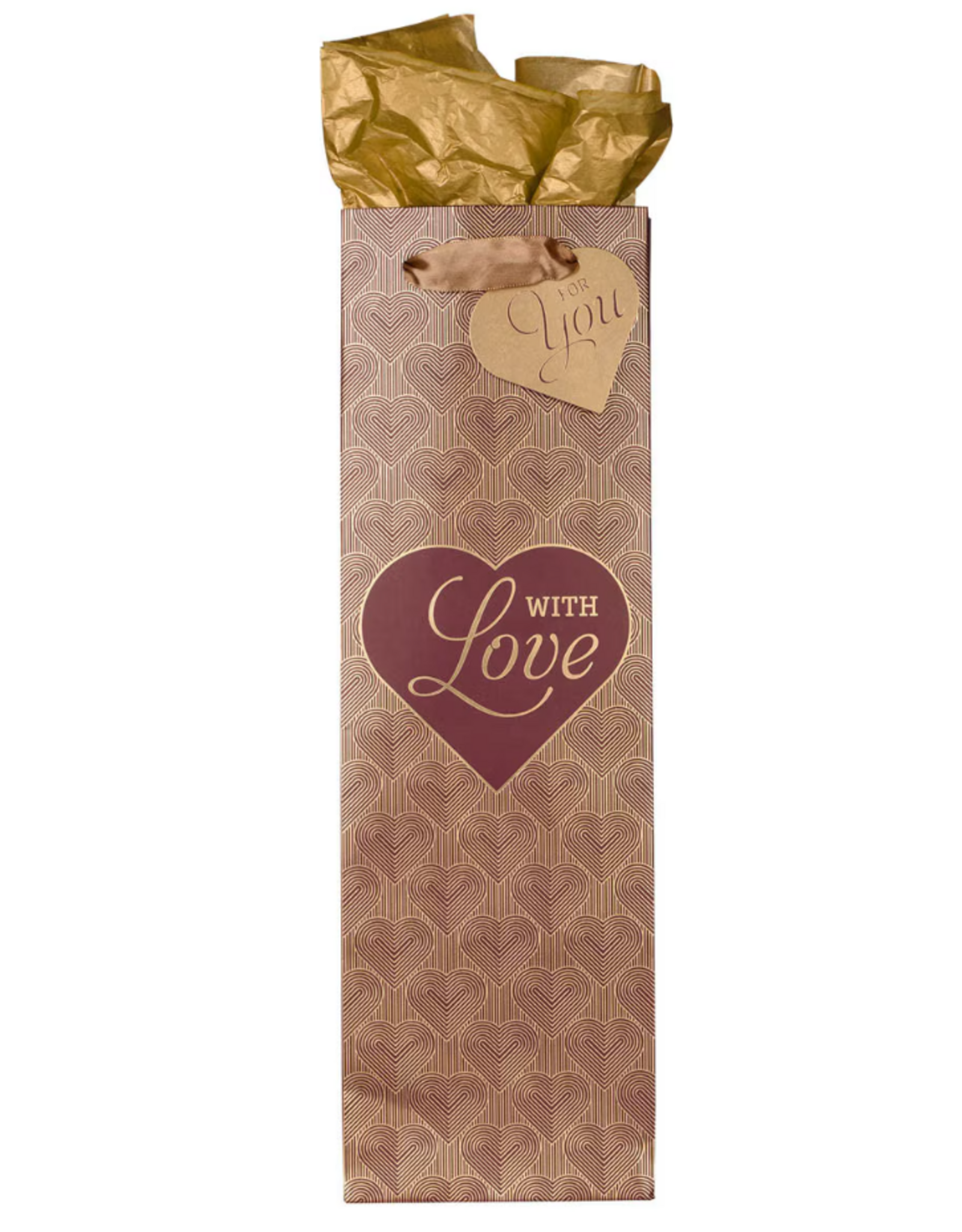 Christian Art Gifts Gift Bag - With Love Burgundy and Gold Bottle Bag