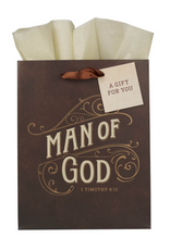 Christian Art Gifts Gift Bag - Man of God Brown - 1 Timothy 6:11 (Medium)