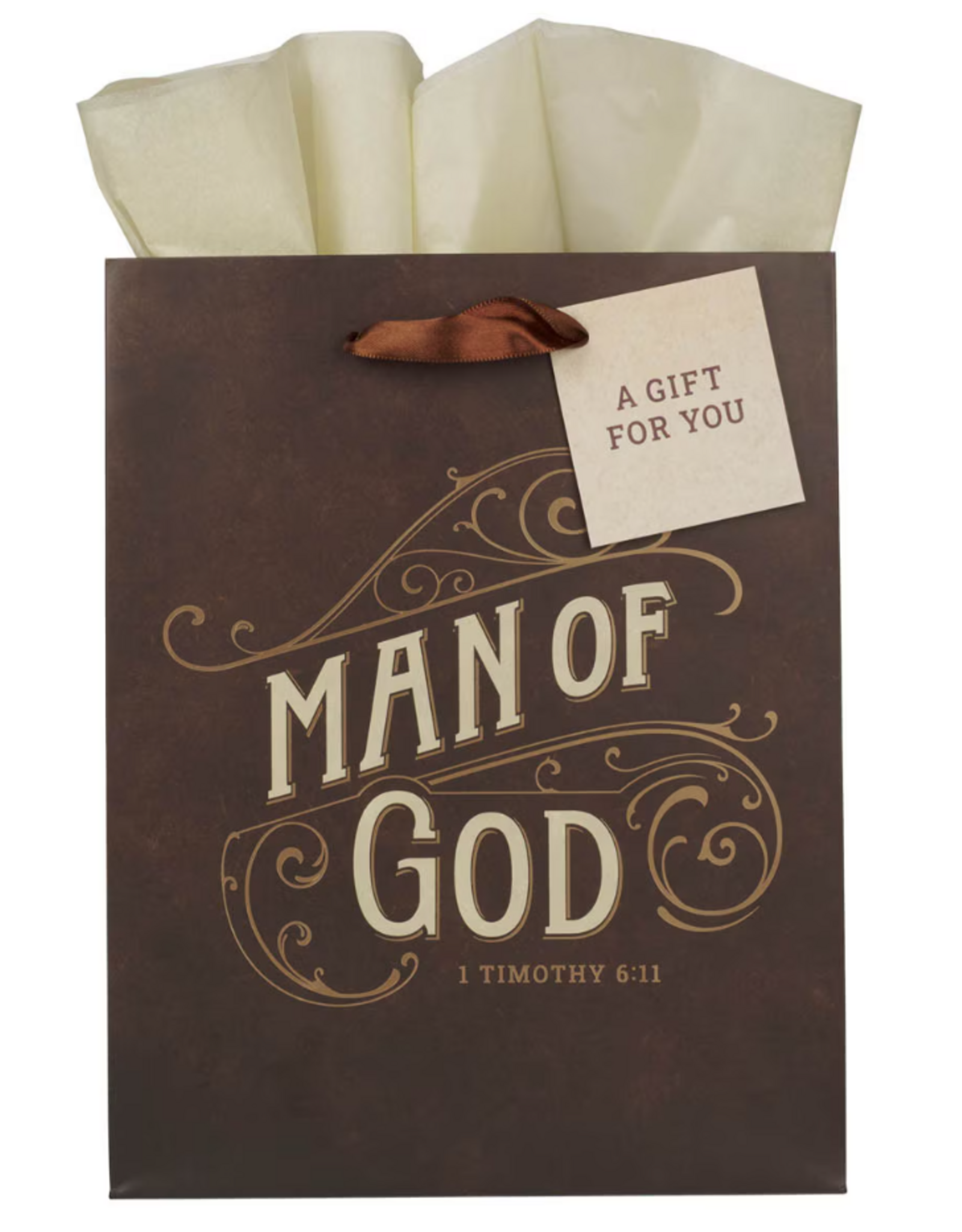 Christian Art Gifts Gift Bag - Man of God Brown - 1 Timothy 6:11 (Medium)