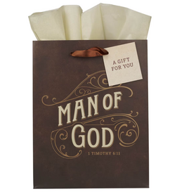 Christian Art Gifts Gift Bag - Man of God Brown - 1 Timothy 6:11 (Medium)
