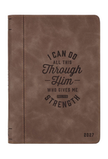 Christian Art Gifts 2027 Planner - I Can Do All This Truffle Brown Faux Leather with Zipper Closure - Philippians 4:13
