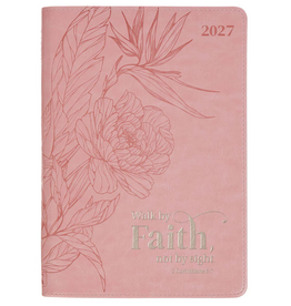 Christian Art Gifts 2027 Planner - Walk by Faith Pink Faux Leather with Zipper Closure - 2 Corinthians 5:7