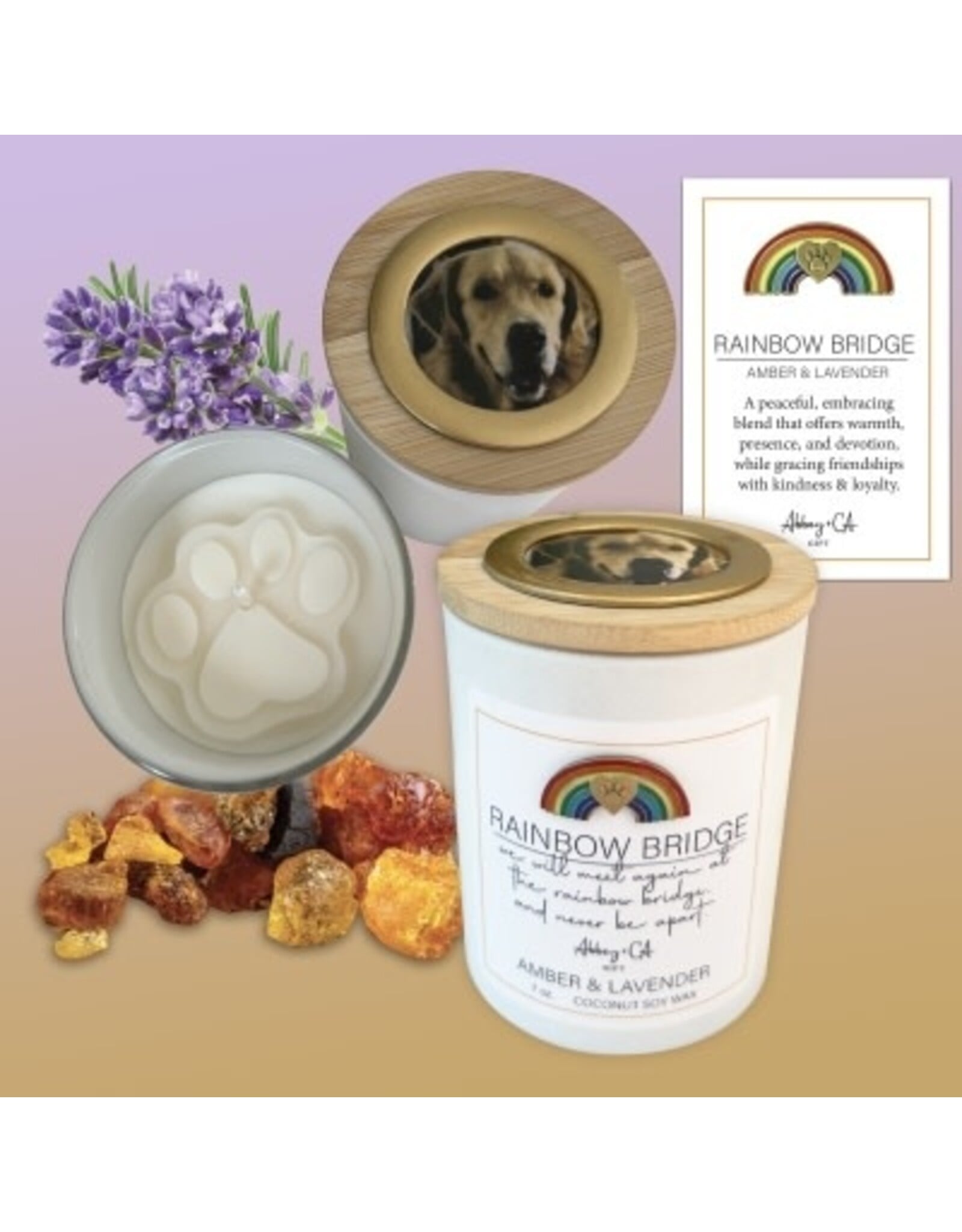 Abbey & CA Gift Candle - Rainbow Bridge Pet Memorial Amber & Lavender, 7 oz.