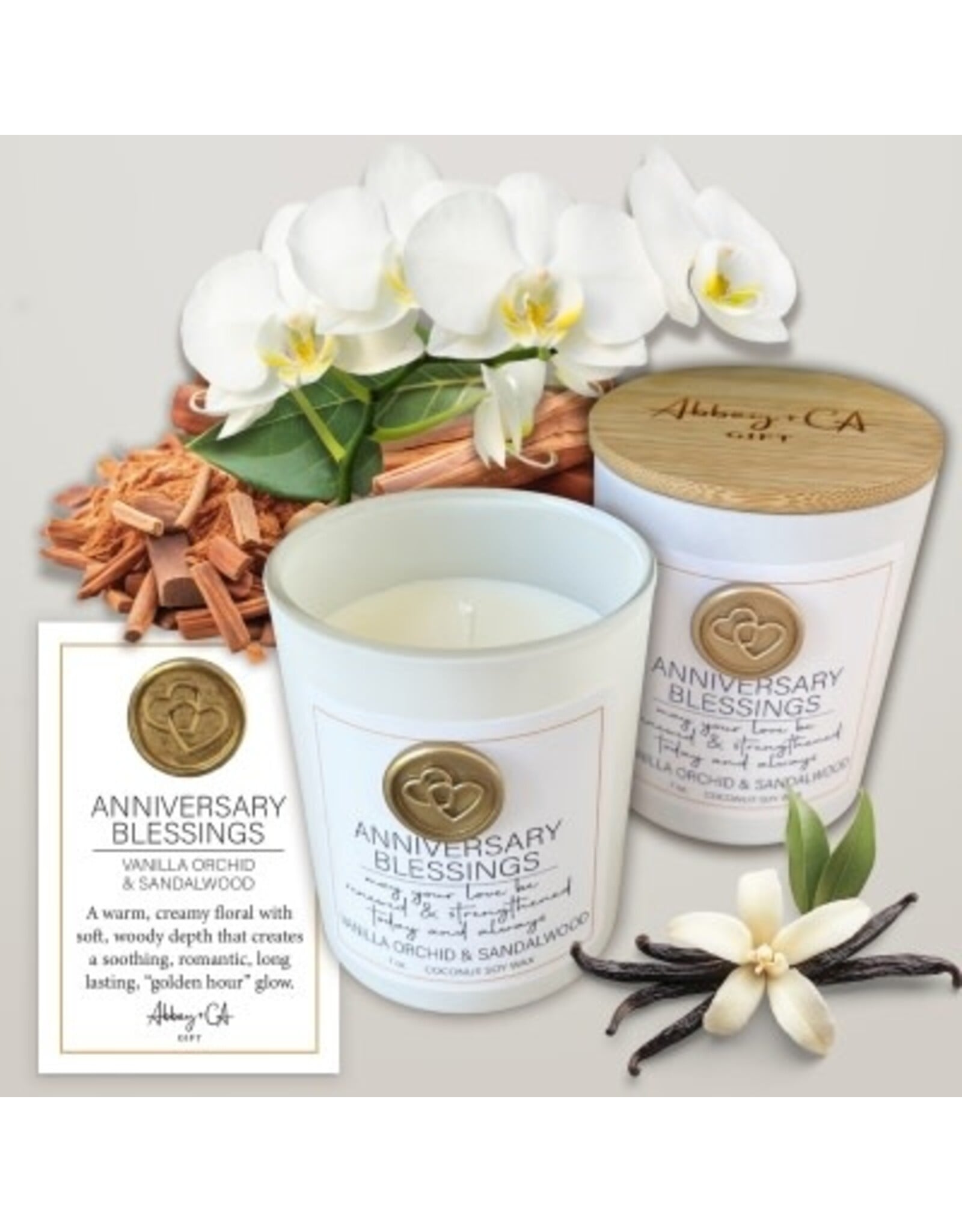 Abbey & CA Gift Candle - Anniversary Blessings Vanilla Orchid & Sandalwood, 7 oz.