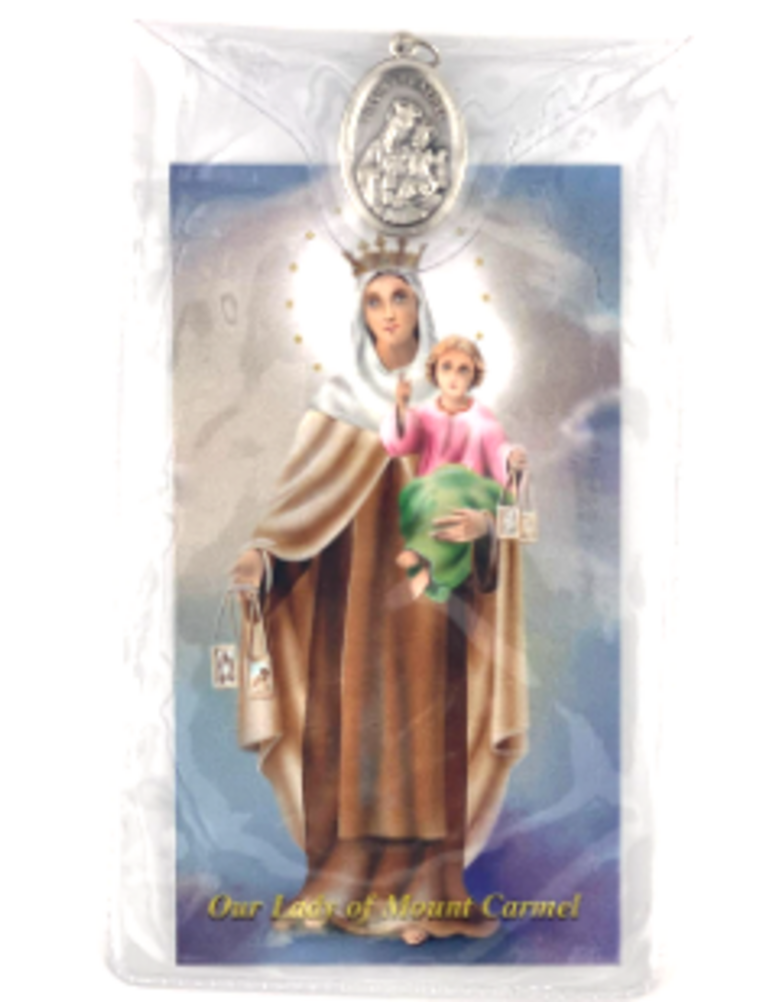 Religious Art Our Lady of Mt. Carmel Prayer Card with Medal