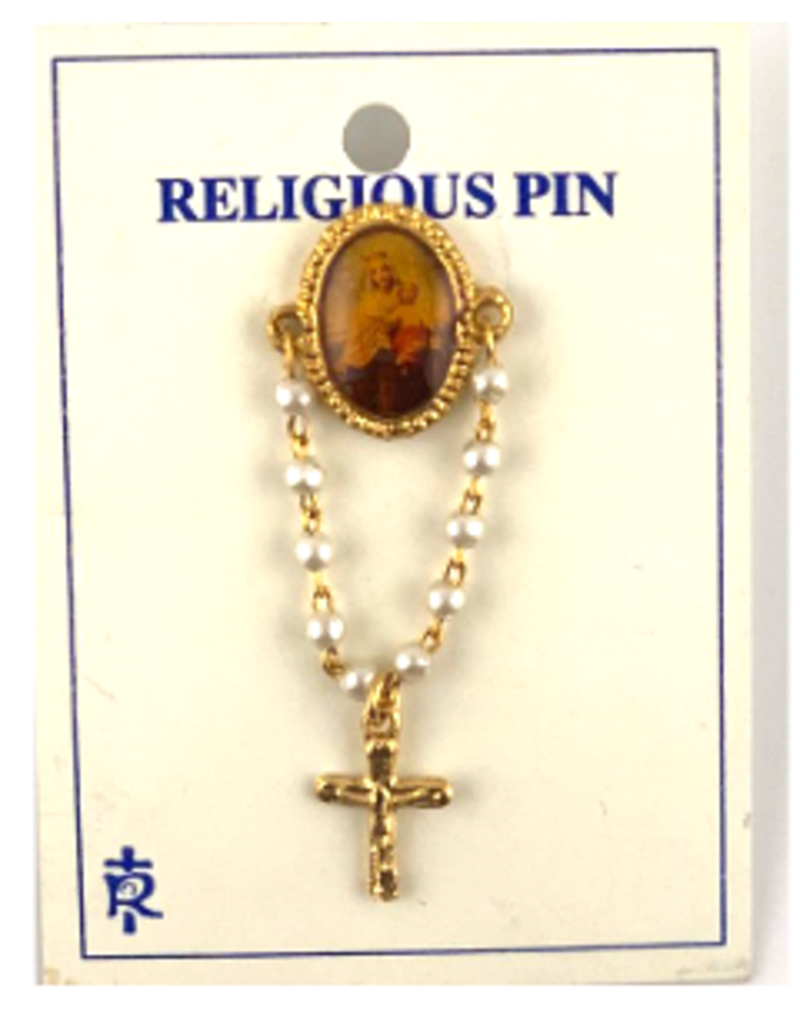 Religious Art Our Lady of Mt. Carmel Lapel Pin with Rosary