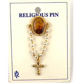 Religious Art Our Lady of Mt. Carmel Lapel Pin with Rosary