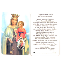 Religious Art Our Lady of Mt. Carmel Laminated Prayer Card with Medal