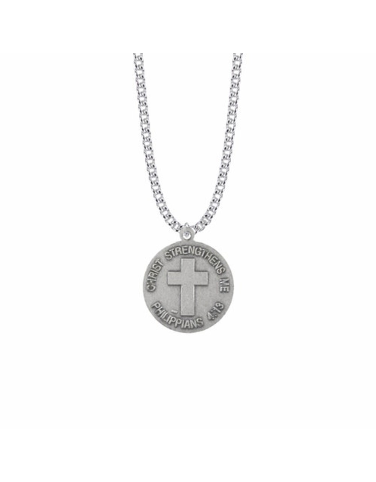 Singer Nickel Silver Army Medal on 20" Chain with Philippians Verse