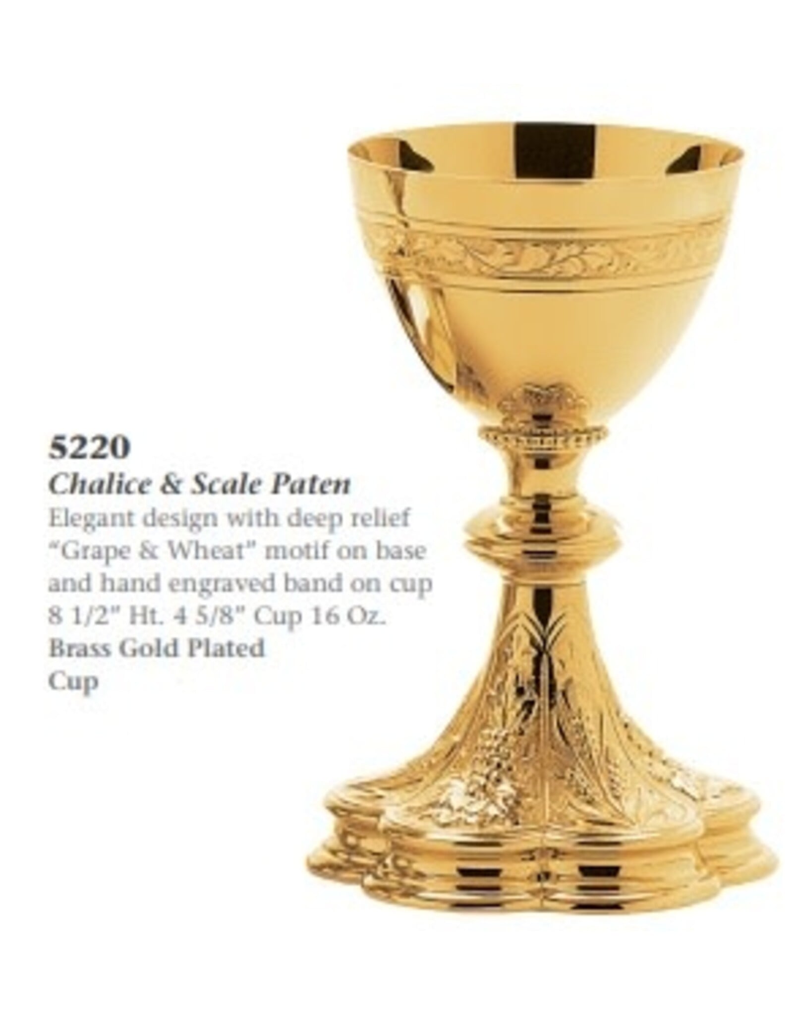 Molina Chalice & Paten, Grape & Wheat Design, Gold Plated
