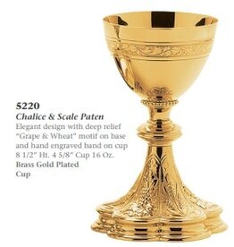 Molina Chalice & Paten, Grape & Wheat Design, Gold Plated