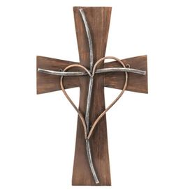 Dicksons Rustic Wood Wall Cross with Heart (18")