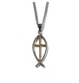 Dicksons Ichthus (Fish) Necklace on 18" Chain, 2-Tone