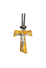 Hirten 1" Olive Wood Tau Cross with Corpus on a Brown Cord
