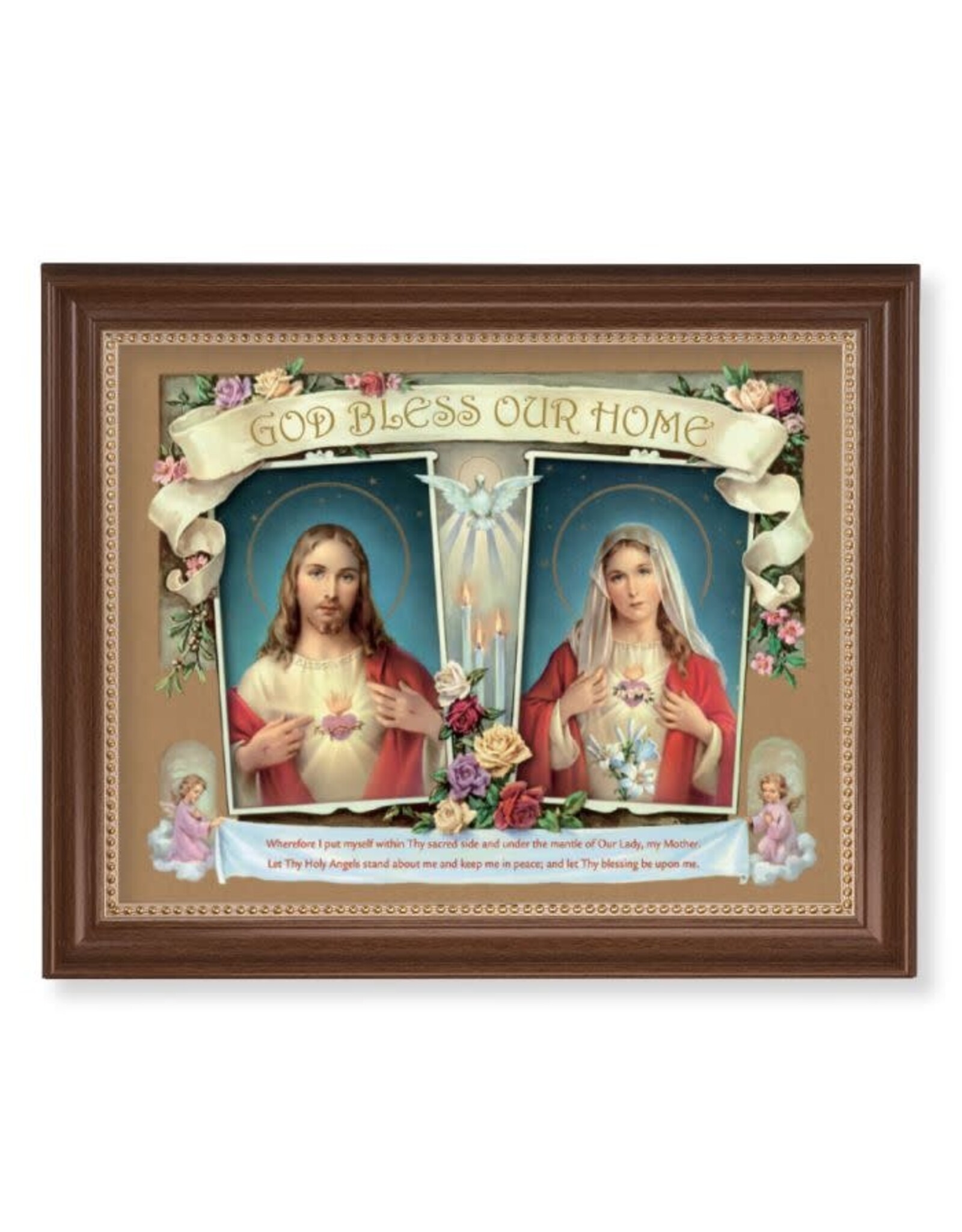 Hirten Dark Walnut Framed  Art Print - Sacred & Immaculate Hearts (13.5" x 16.5")