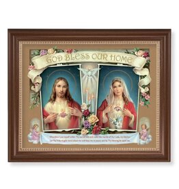 Hirten Dark Walnut Framed  Art Print - Sacred & Immaculate Hearts (13.5" x 16.5")