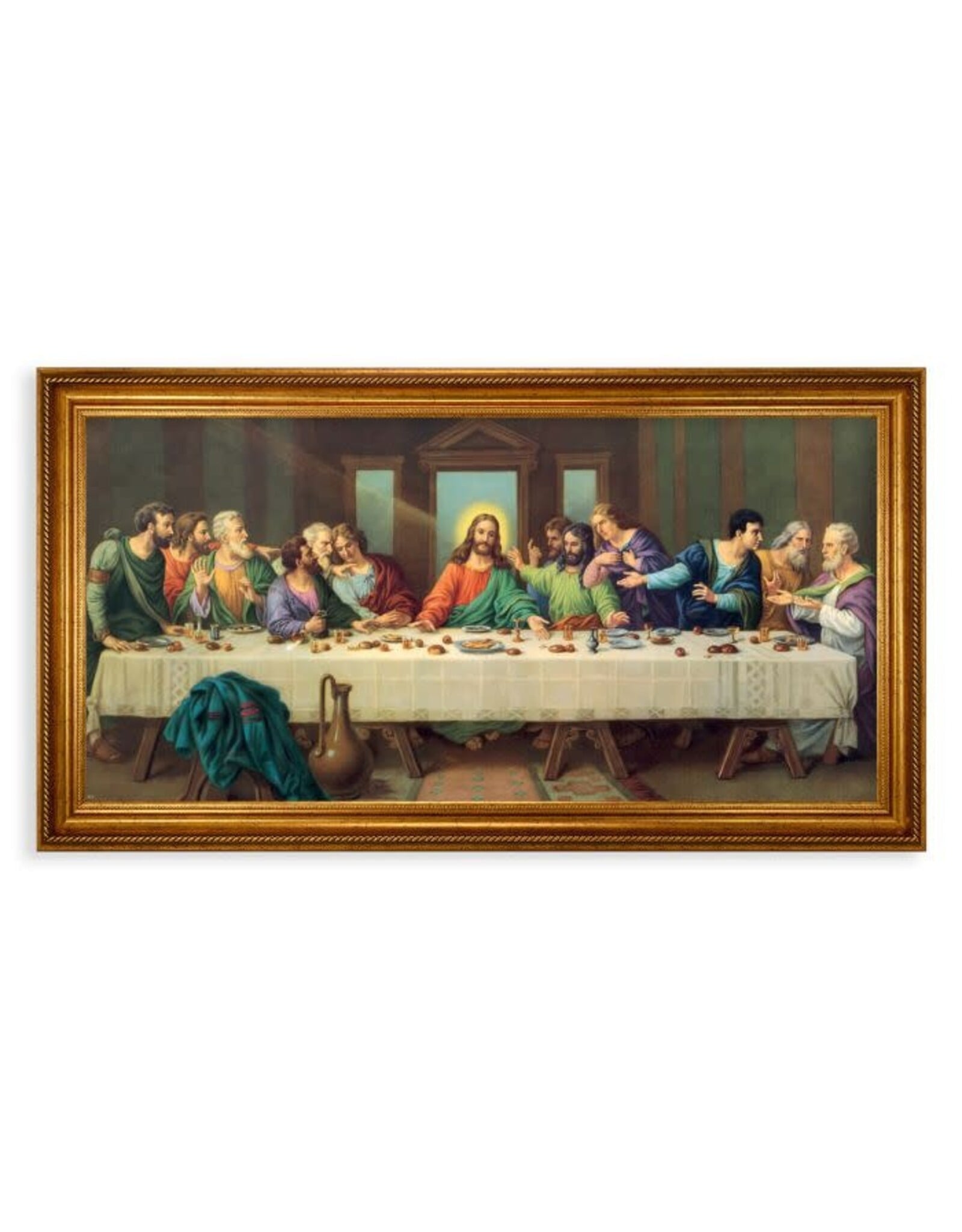 Hirten Picture - Last Supper, Zabateri, Antique Gold Leaf Beveled Frame with Carved Rope Trim (24"x44")