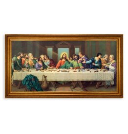 Hirten Picture - Last Supper, Zabateri, Antique Gold Leaf Beveled Frame with Carved Rope Trim (24"x44")