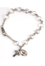 Religious Art Bracelet - Aurora Borealis Heart Beads w/Miraculous Medal & Crucifix