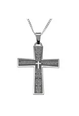 Joyful Sentiments Lord's Prayer Cross Necklace, Stainless Steel