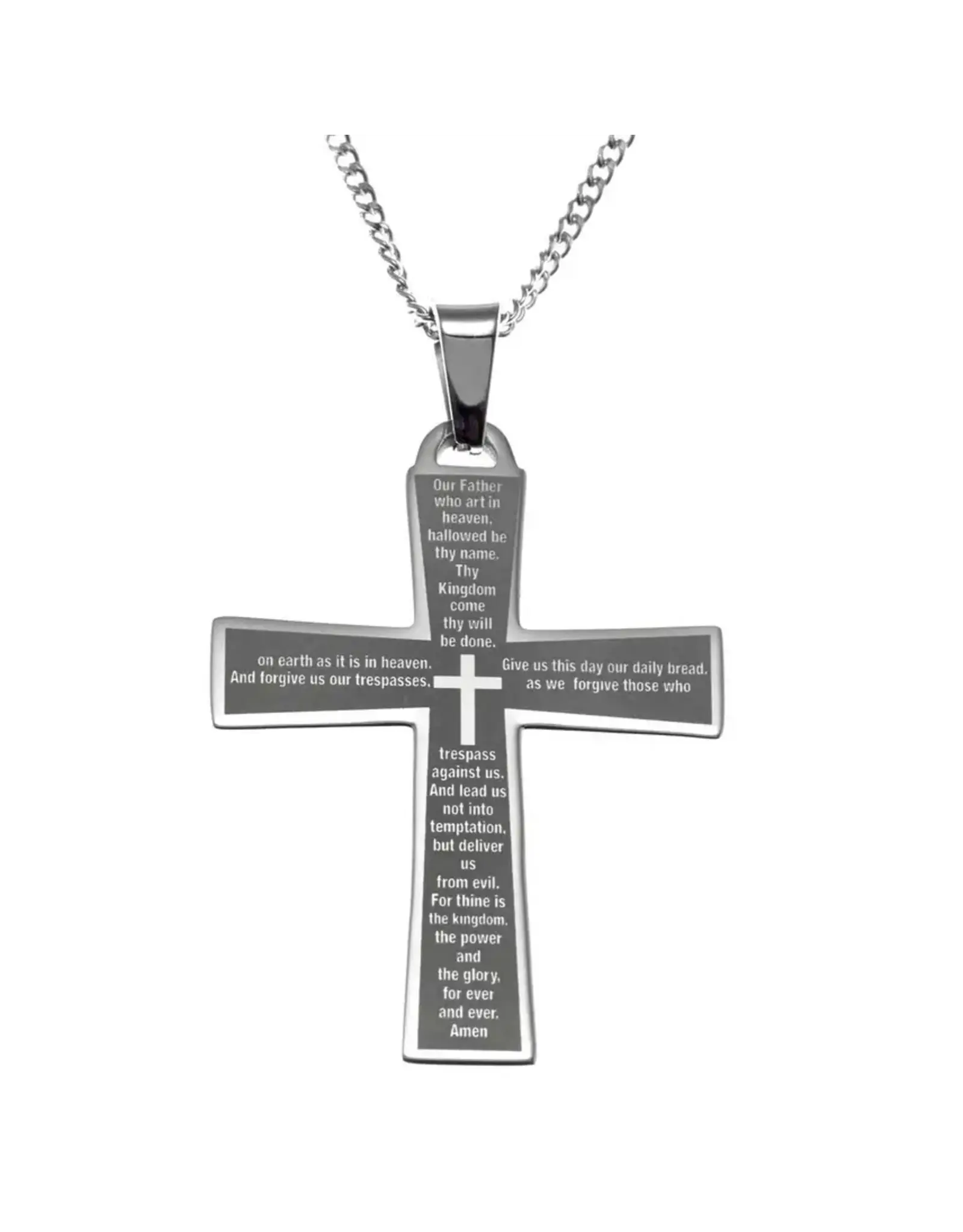 Joyful Sentiments Lord's Prayer Cross Necklace, Stainless Steel