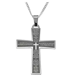 Joyful Sentiments Lord's Prayer Cross Necklace, Stainless Steel