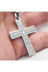 Joyful Sentiments Lord's Prayer Cross Necklace, Stainless Steel
