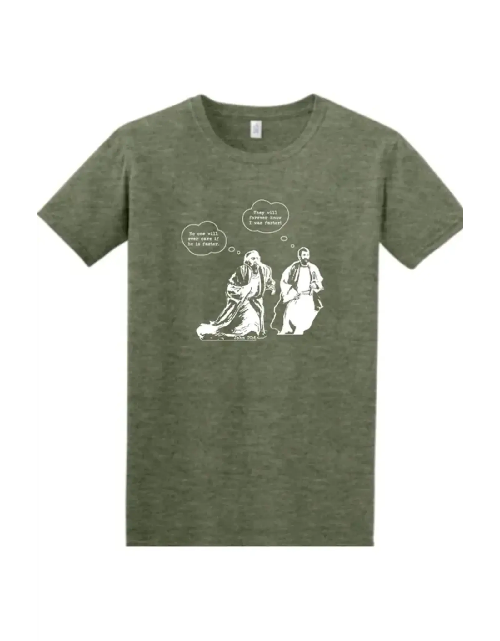 Sock Religious Adult Shirt - John Runs (John 20:4)