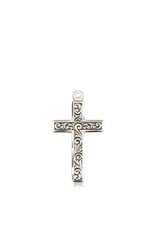 Bliss Cross Medal with Scroll Work, Sterling Silver (1 1/4" x 5/8")