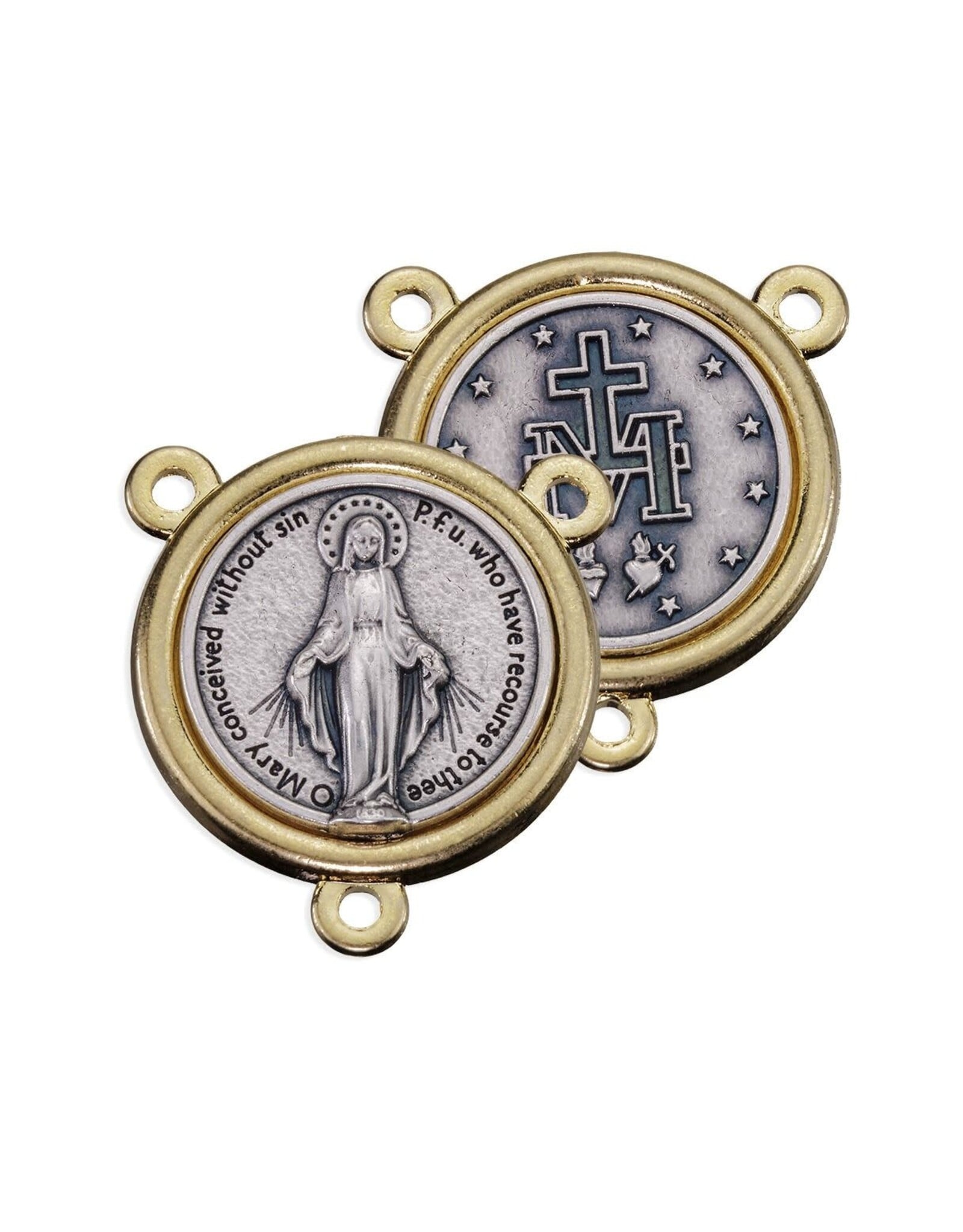 Hirten Rosary Centerpiece - Miraculous Medal, Silver in Gold Setting