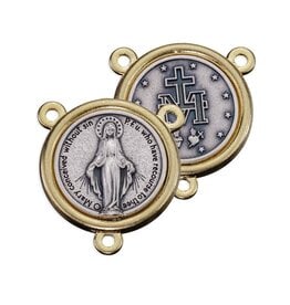 Hirten Rosary Centerpiece - Miraculous Medal, Silver in Gold Setting