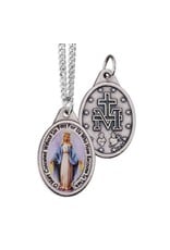 Hirten Miraculous Medal Pendant with Color Center on 18" Chain