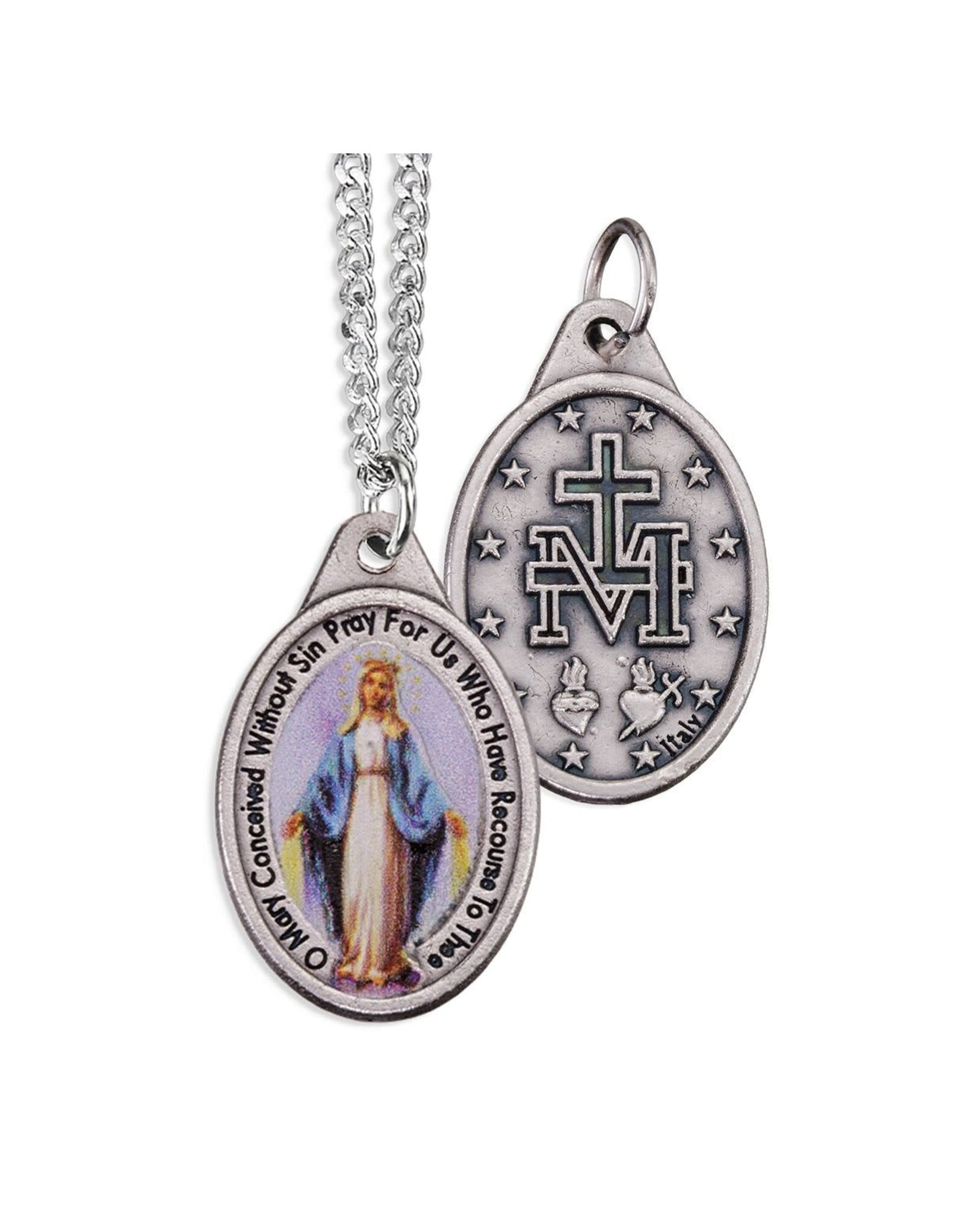 Hirten Miraculous Medal Pendant with Color Center on 18" Chain