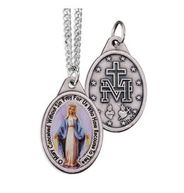 Hirten Miraculous Medal Pendant with Color Center on 18" Chain