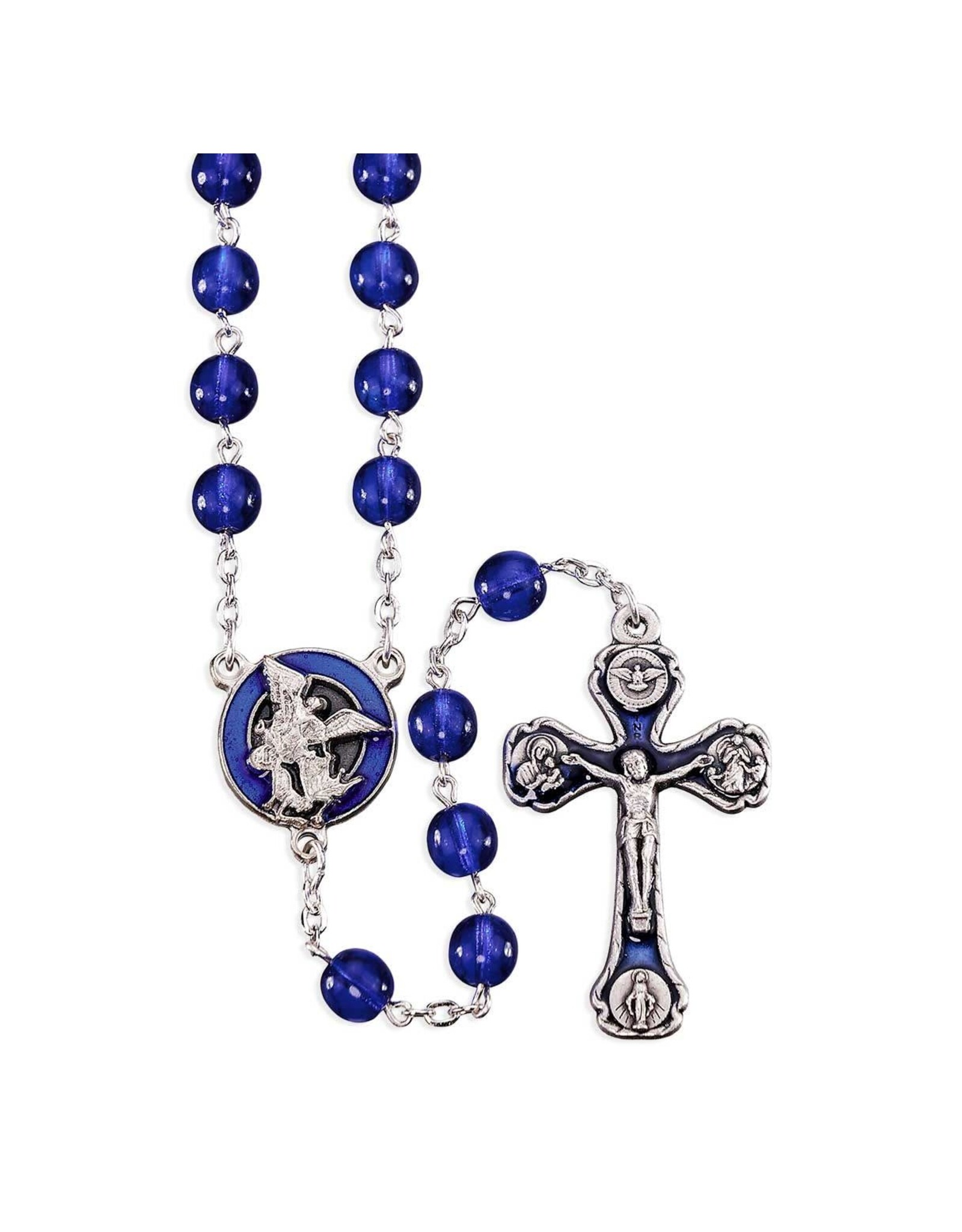 Hirten St. Michael Rosary with Blue Glass Czech Beads