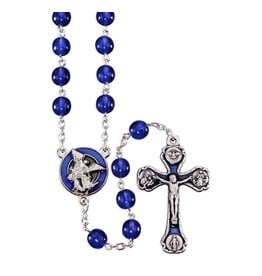 Hirten St. Michael Rosary with Blue Glass Czech Beads