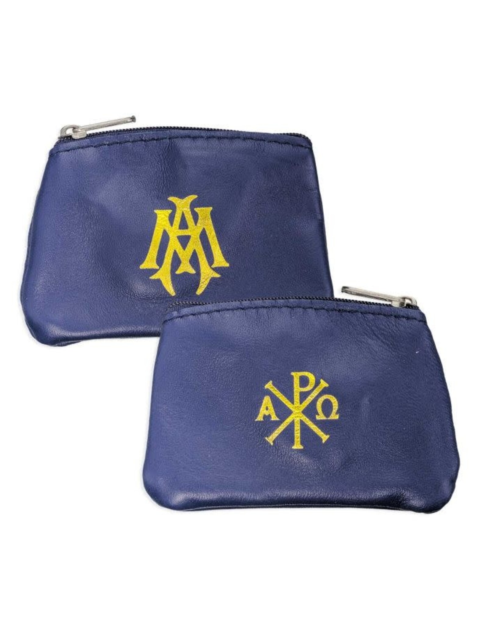 Hirten Rosary Case - Blue Sheepskin Leather with Velveteen Lining, Zip