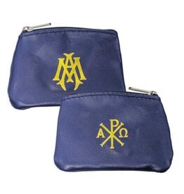 Hirten Rosary Case - Blue Sheepskin Leather with Velveteen Lining, Zip