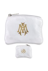 Hirten Rosary Case - White Sheepskin Leather with Velveteen Lining, Zip